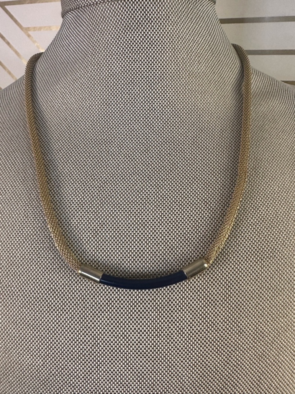 Sarah Coventry Gold Mesh Necklace with Navy Accent